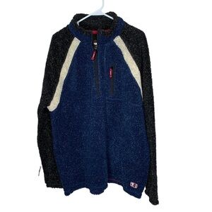 Fat Face Mens High Pile Fleece Pullover 1/2 zip Jacket XXL Blue Gray
